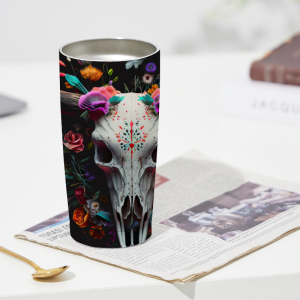 327 Flower Goat Skull Tumbler