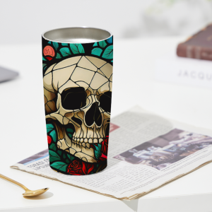 328 Stained Glass Rose Skull Tumbler