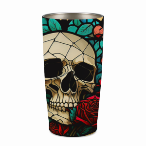 328 Stained Glass Rose Skull Tumbler