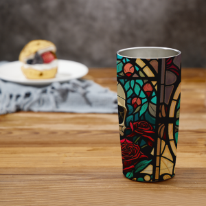 328 Stained Glass Rose Skull Tumbler