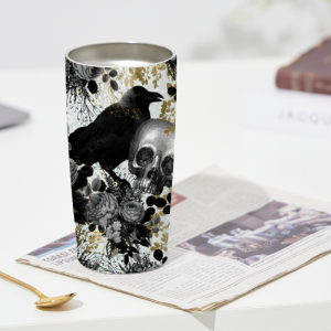 332 Skulls Raven with Golden Leaves Tumbler