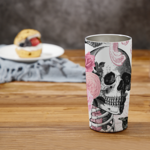 333 Skeleton Pink Rose Heart Tumbler