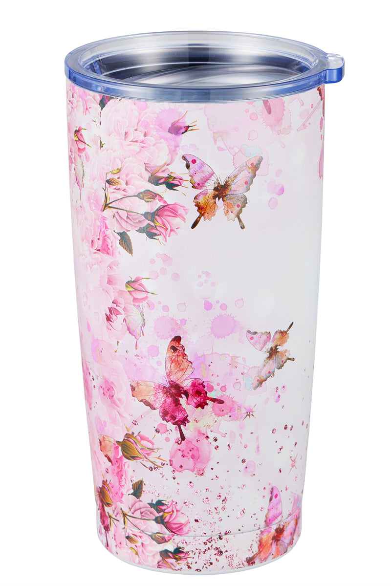 097 Watercolour Pinky Butterfly Tumbler