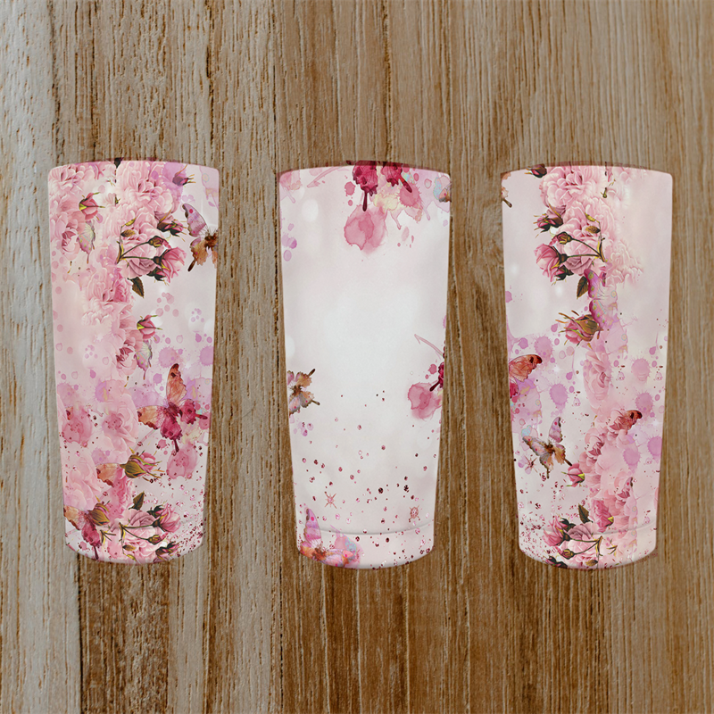 097 Watercolour Pinky Butterfly Tumbler