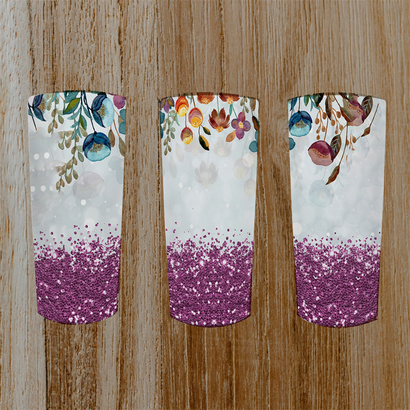 104 Purple Glitter with Flowers Tumbler